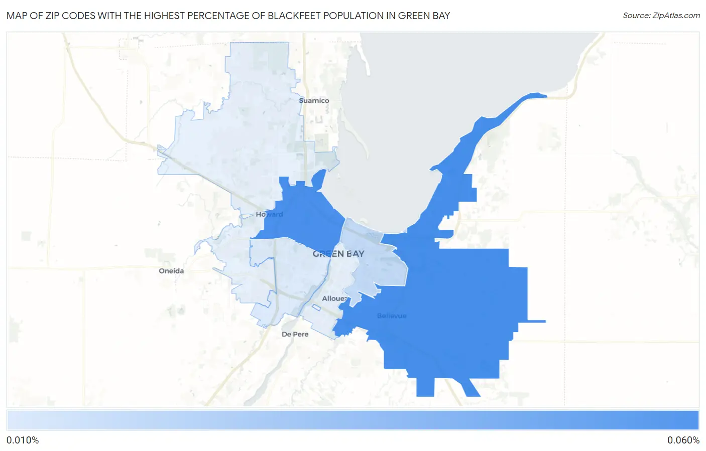 Zip Codes with the Highest Percentage of Blackfeet Population in Green Bay Map