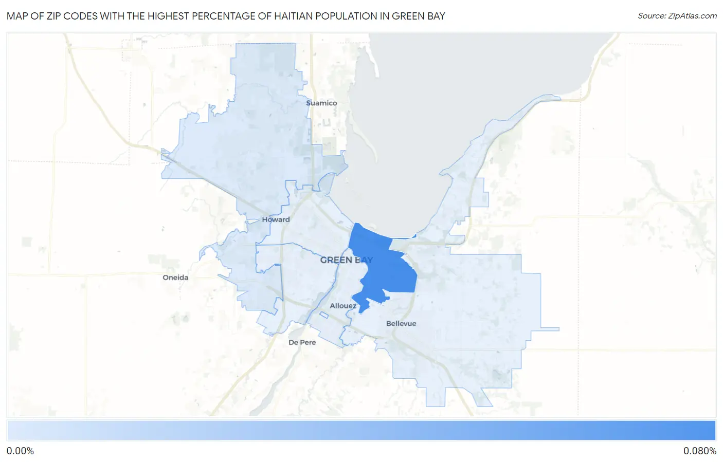 Zip Codes with the Highest Percentage of Haitian Population in Green Bay Map