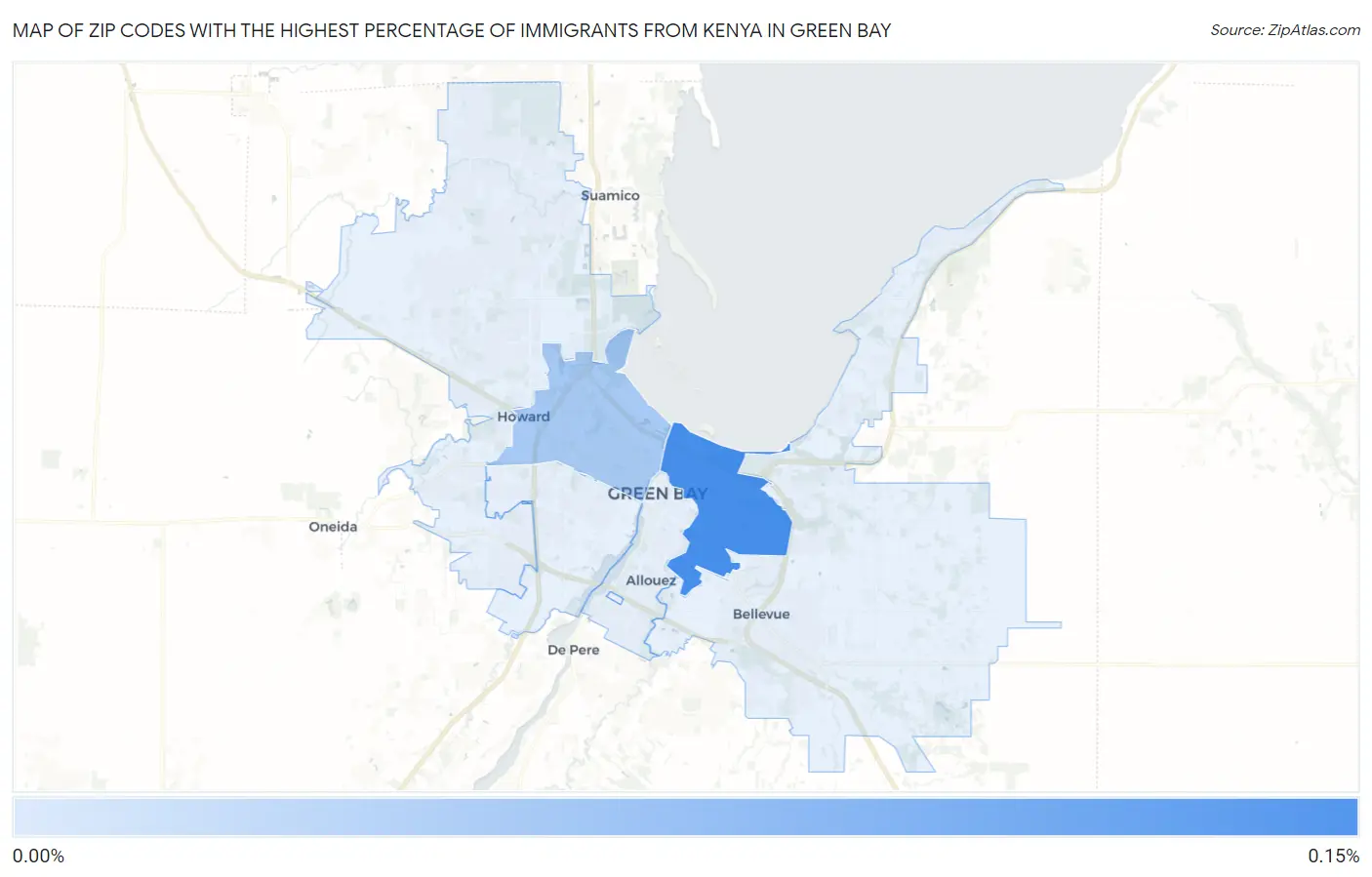 Zip Codes with the Highest Percentage of Immigrants from Kenya in Green Bay Map