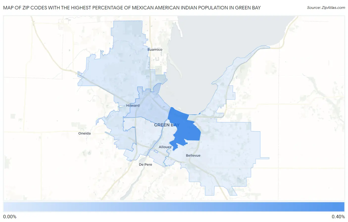 Zip Codes with the Highest Percentage of Mexican American Indian Population in Green Bay Map