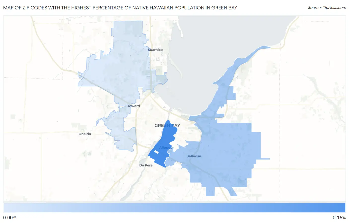 Zip Codes with the Highest Percentage of Native Hawaiian Population in Green Bay Map