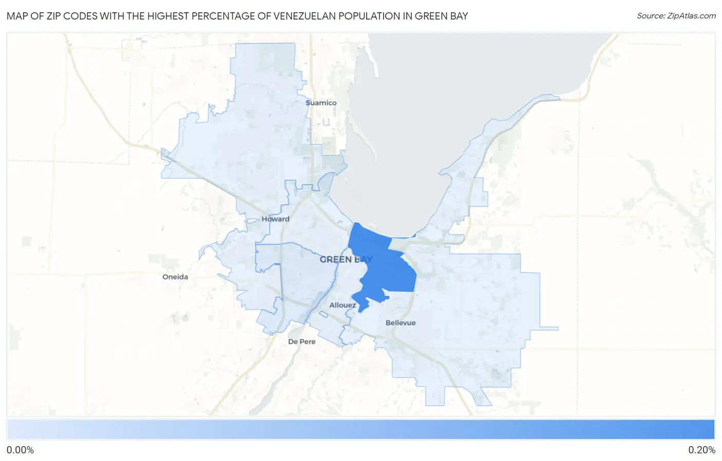 Zip Codes with the Highest Percentage of Venezuelan Population in Green Bay Map