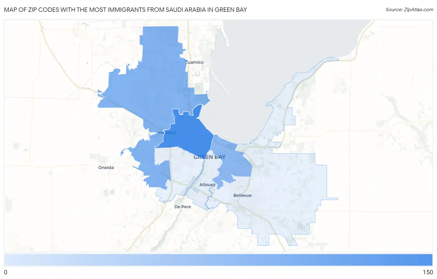 Zip Codes with the Most Immigrants from Saudi Arabia in Green Bay Map