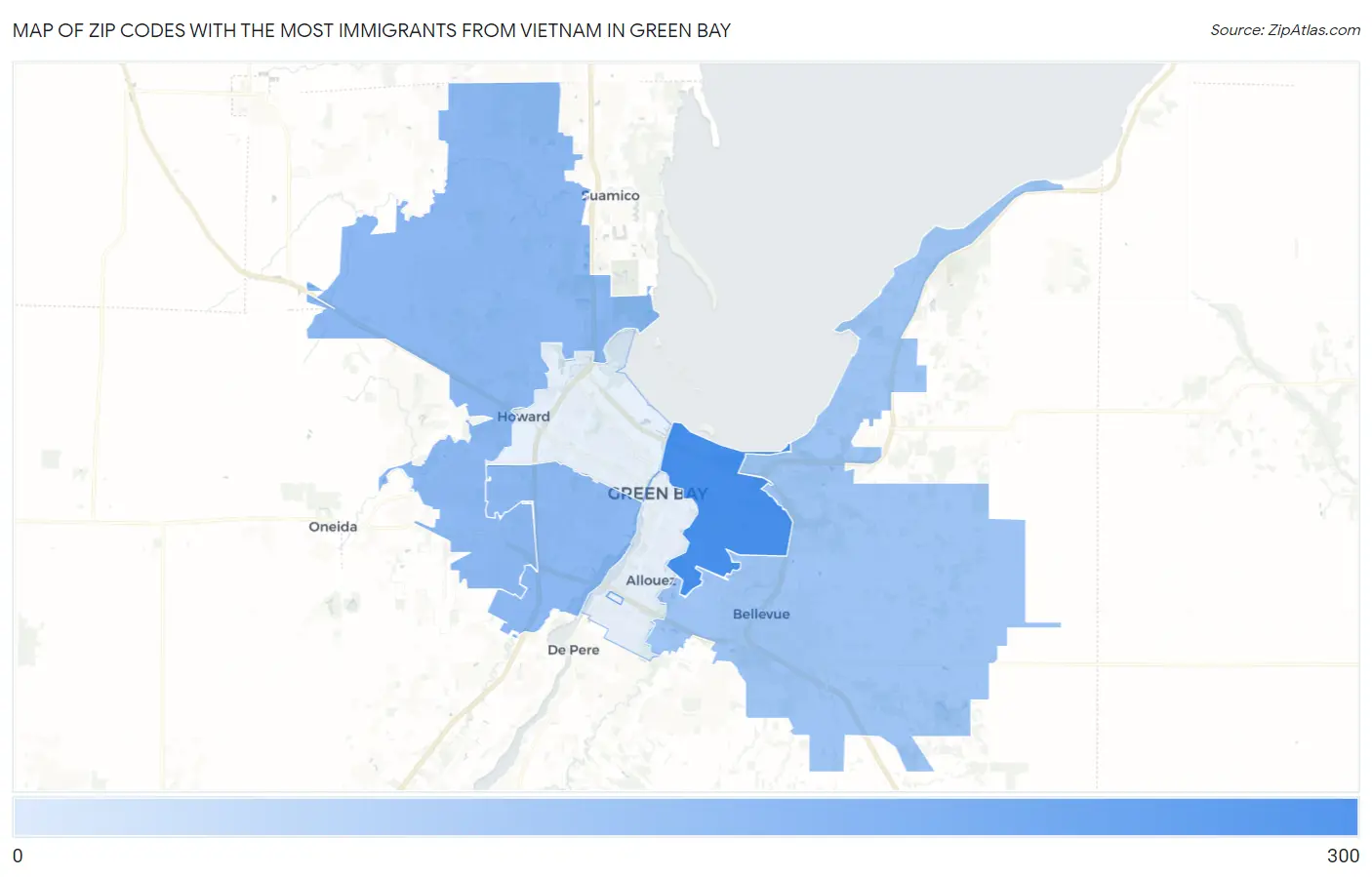Zip Codes with the Most Immigrants from Vietnam in Green Bay Map