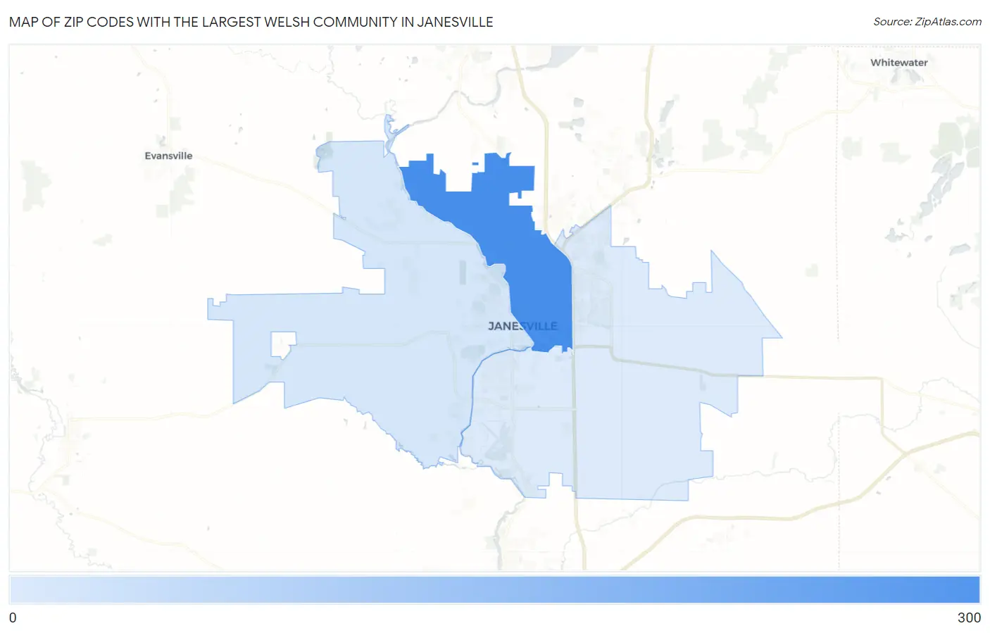Zip Codes with the Largest Welsh Community in Janesville Map