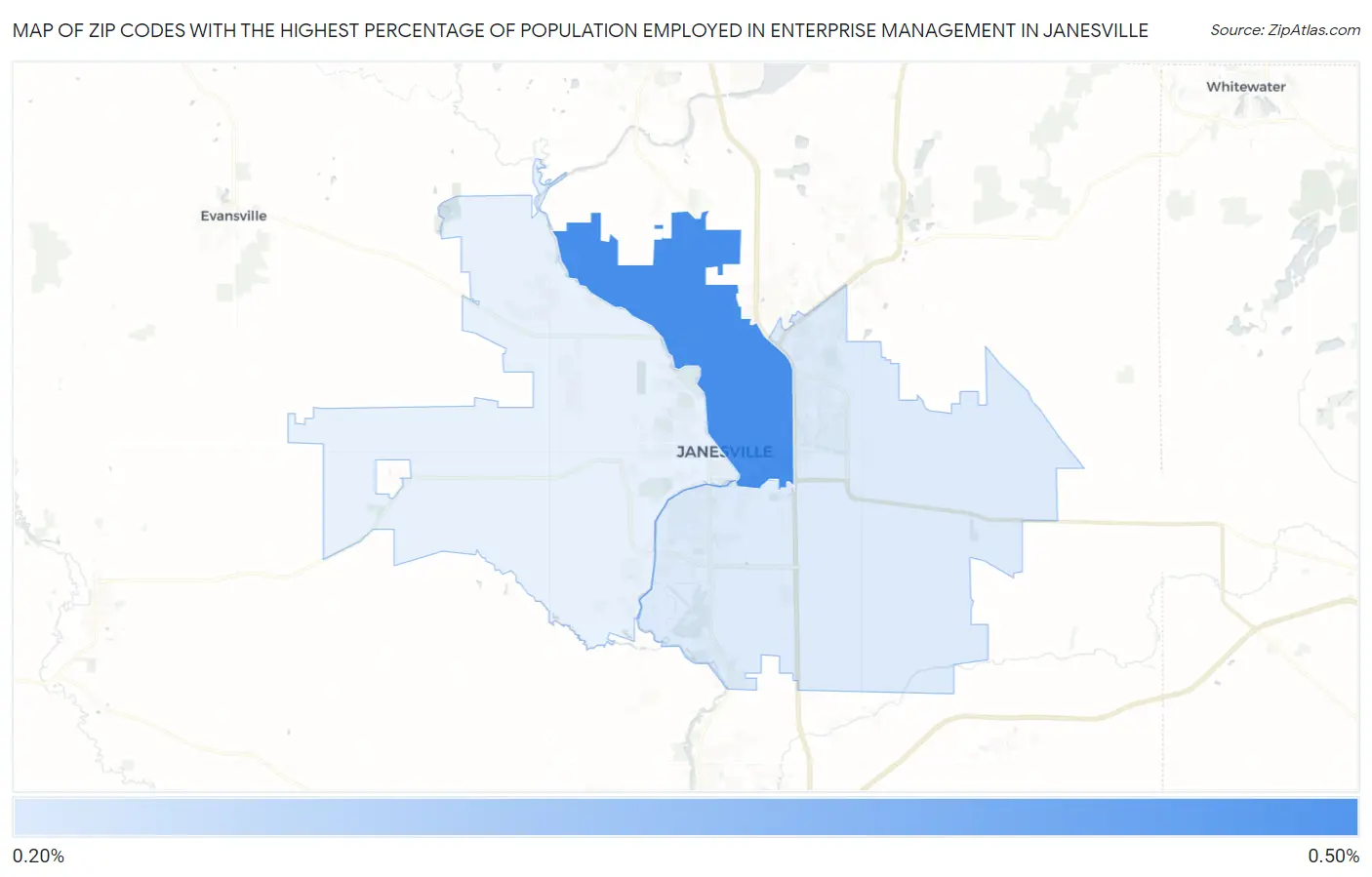 Zip Codes with the Highest Percentage of Population Employed in Enterprise Management in Janesville Map