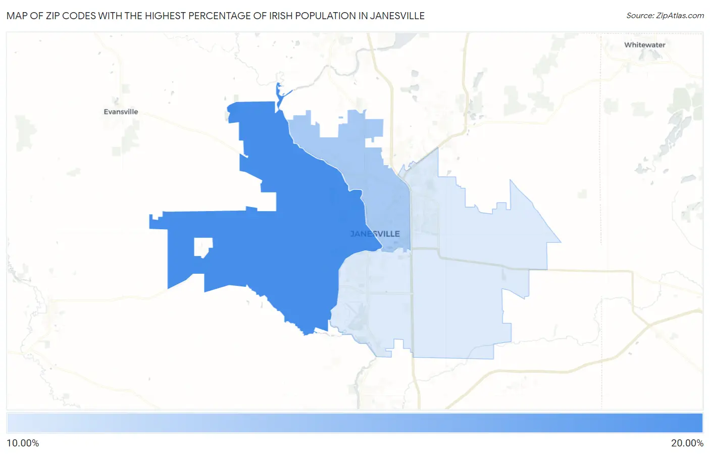 Zip Codes with the Highest Percentage of Irish Population in Janesville Map