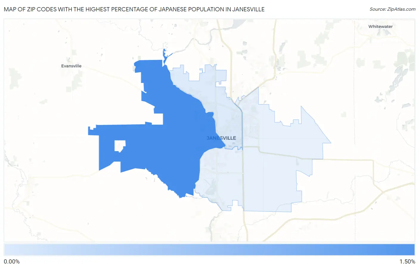 Zip Codes with the Highest Percentage of Japanese Population in Janesville Map