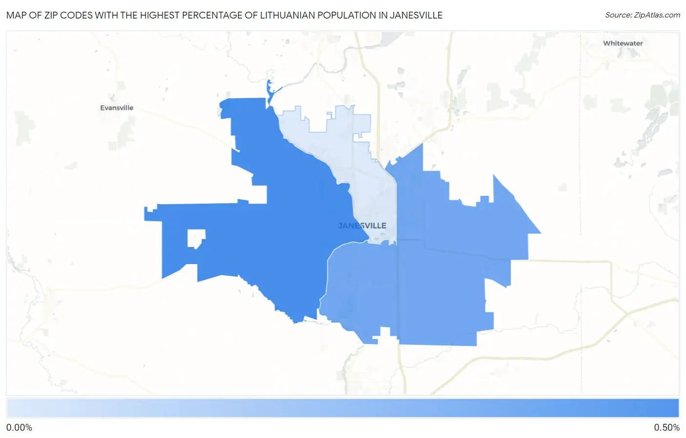 Zip Codes with the Highest Percentage of Lithuanian Population in Janesville Map