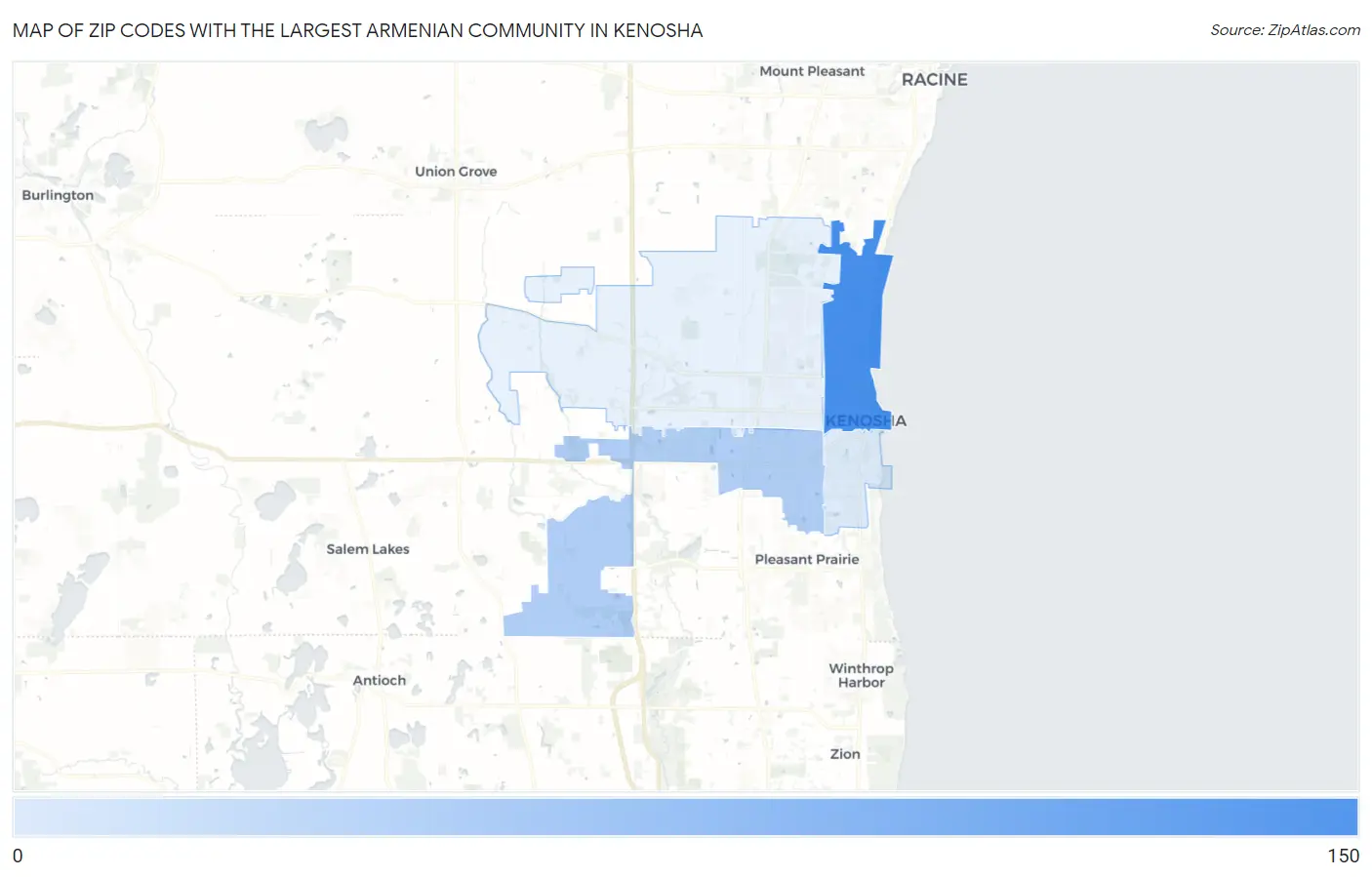 Zip Codes with the Largest Armenian Community in Kenosha Map