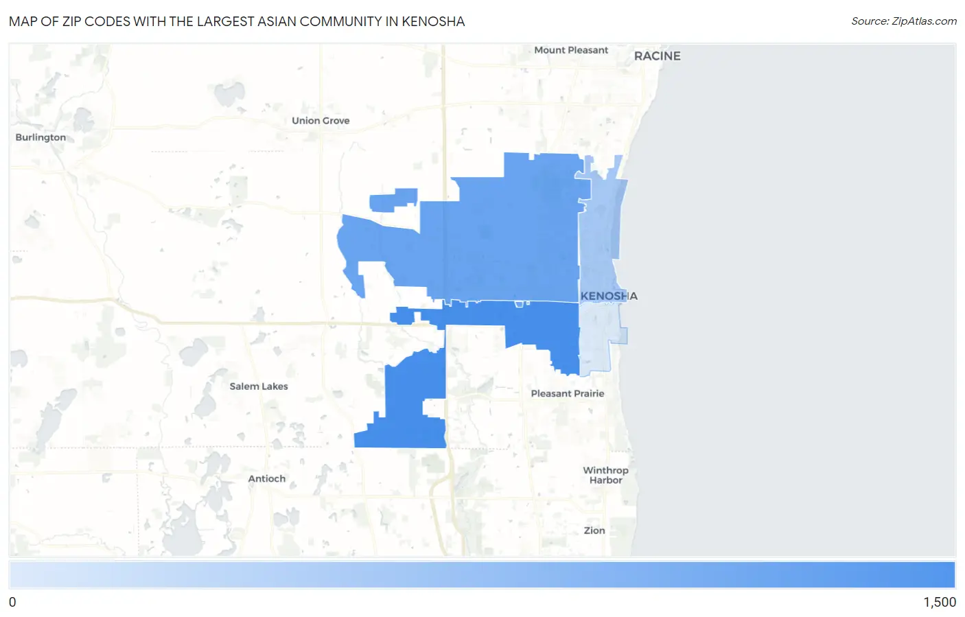 Zip Codes with the Largest Asian Community in Kenosha Map