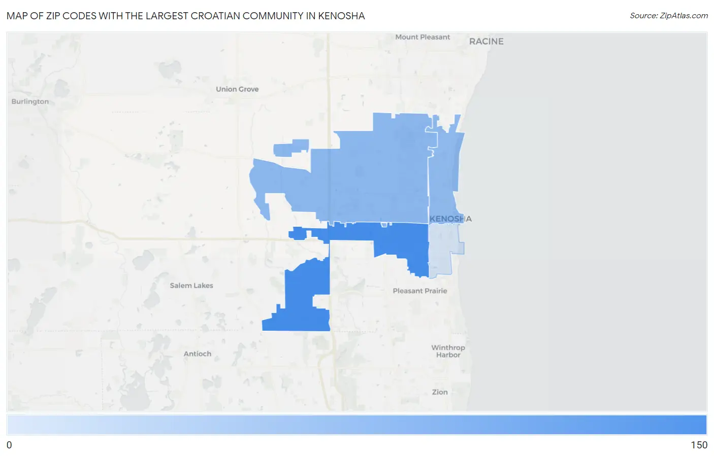 Zip Codes with the Largest Croatian Community in Kenosha Map