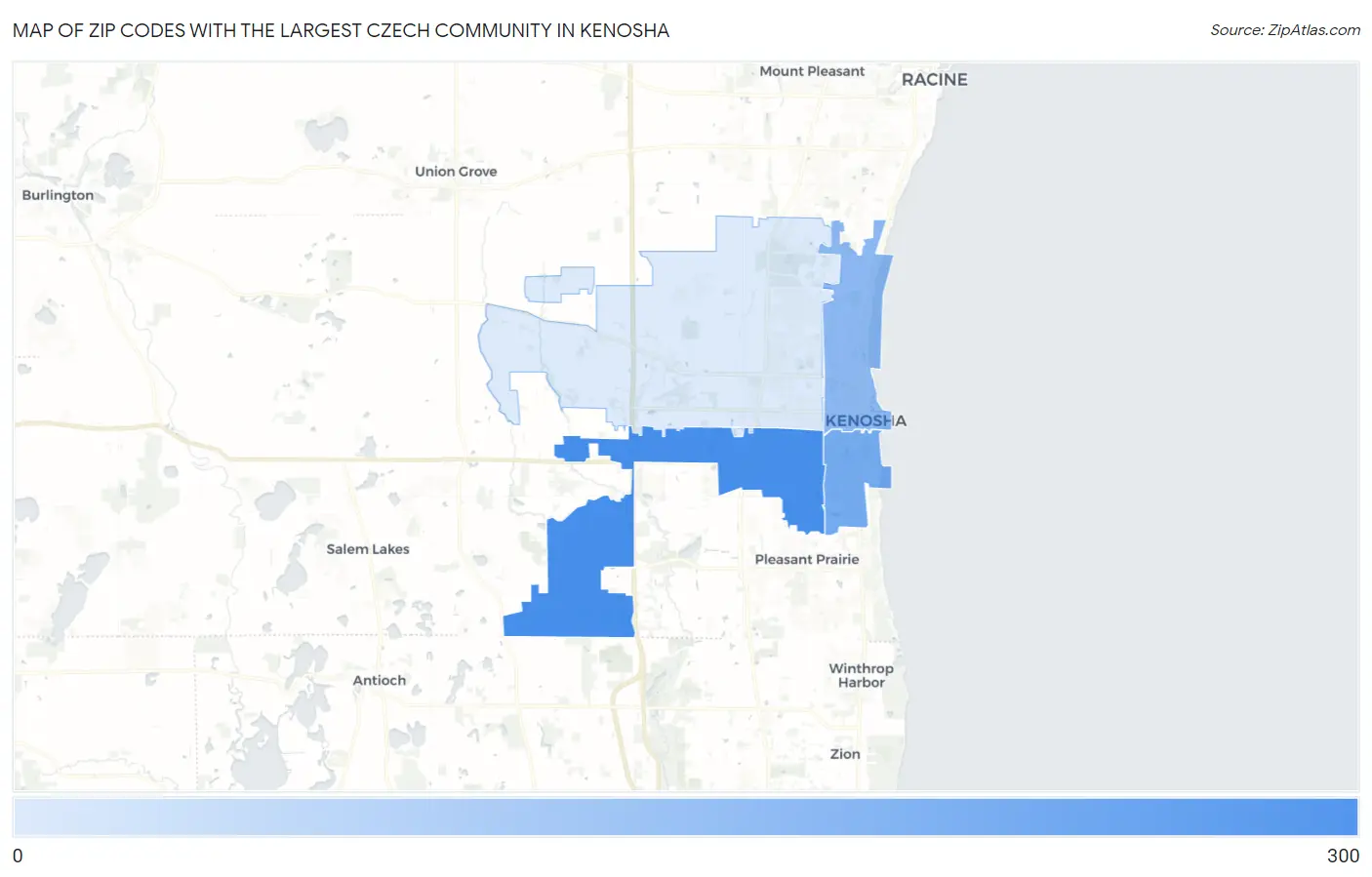 Zip Codes with the Largest Czech Community in Kenosha Map