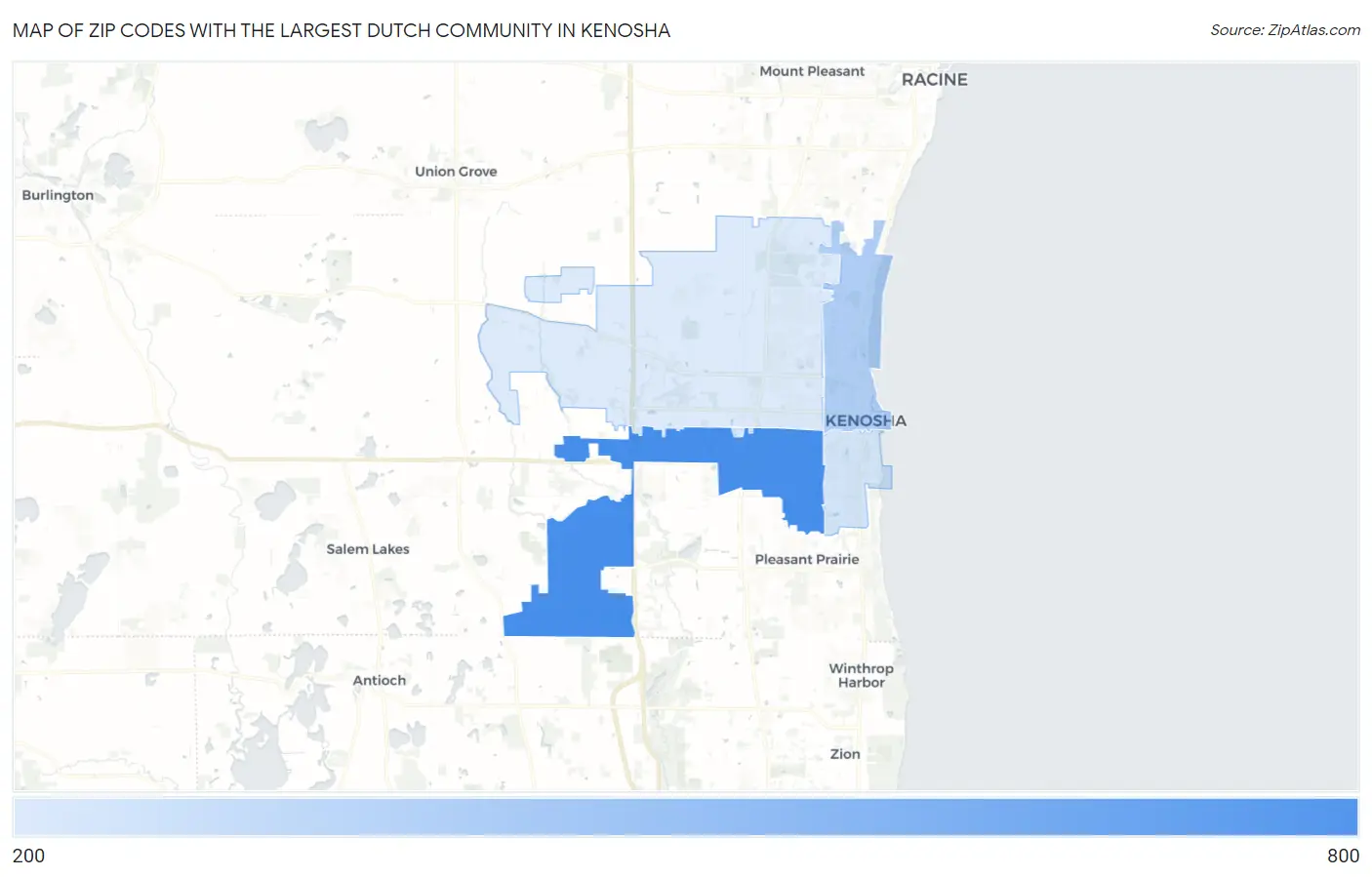 Zip Codes with the Largest Dutch Community in Kenosha Map