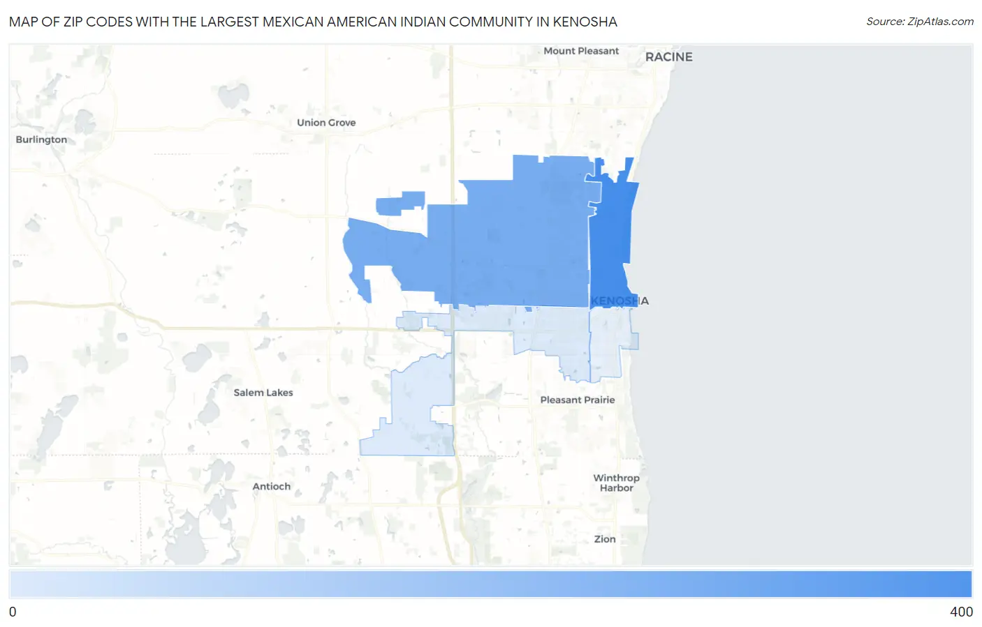 Zip Codes with the Largest Mexican American Indian Community in Kenosha Map