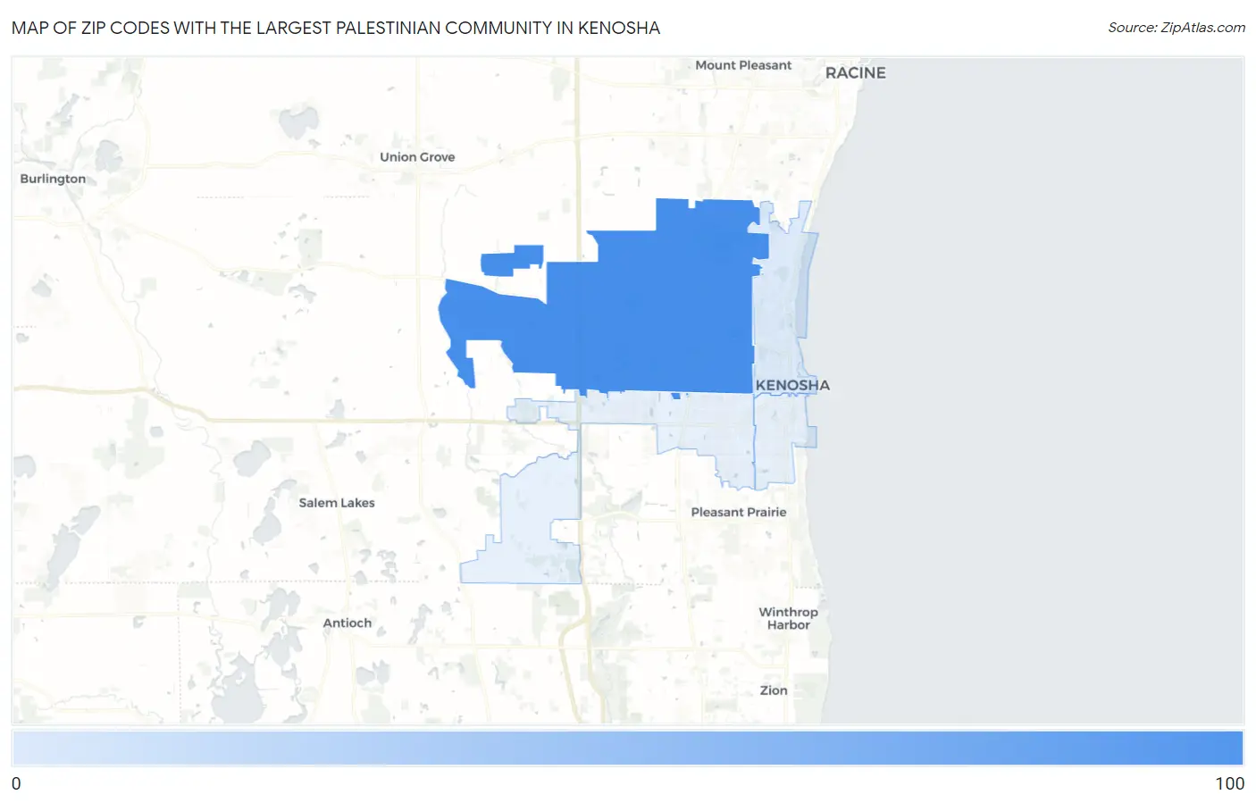 Zip Codes with the Largest Palestinian Community in Kenosha Map
