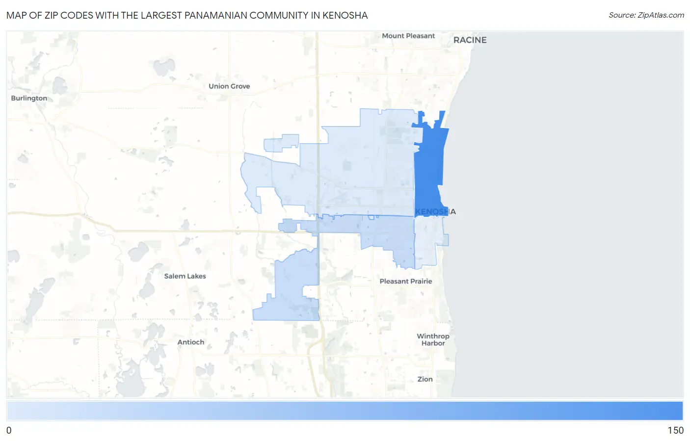 Zip Codes with the Largest Panamanian Community in Kenosha Map