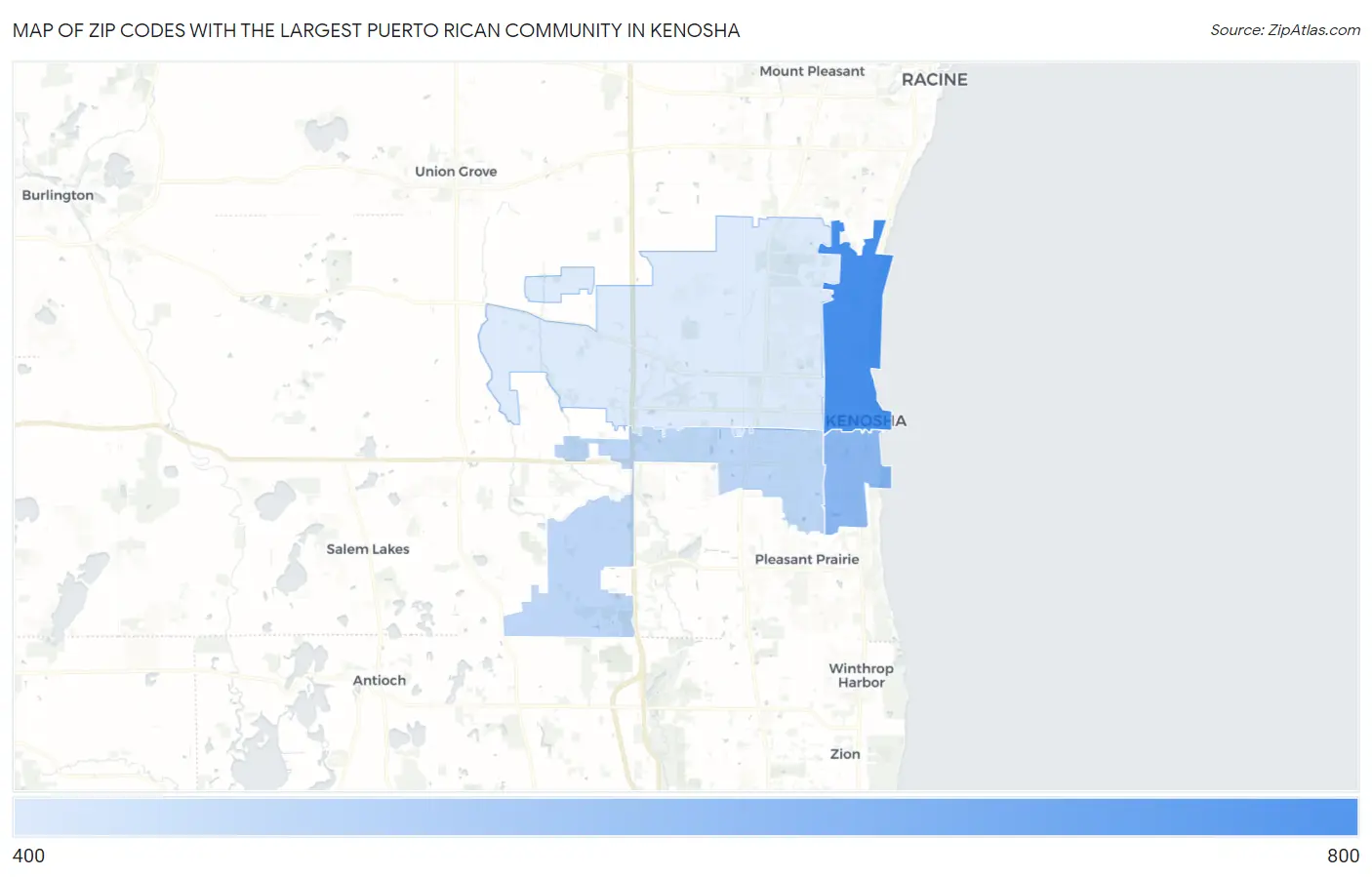 Zip Codes with the Largest Puerto Rican Community in Kenosha Map