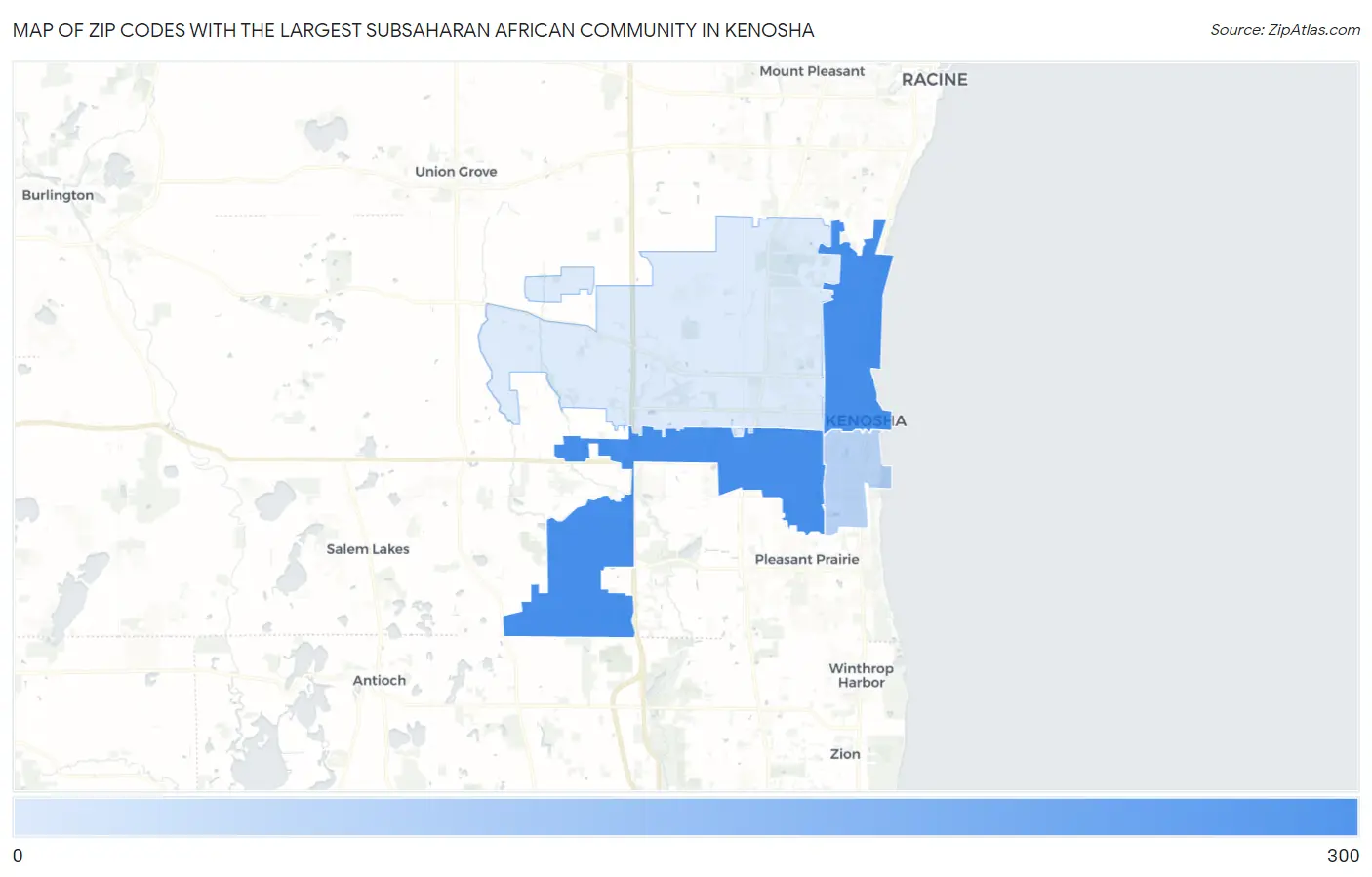 Zip Codes with the Largest Subsaharan African Community in Kenosha Map