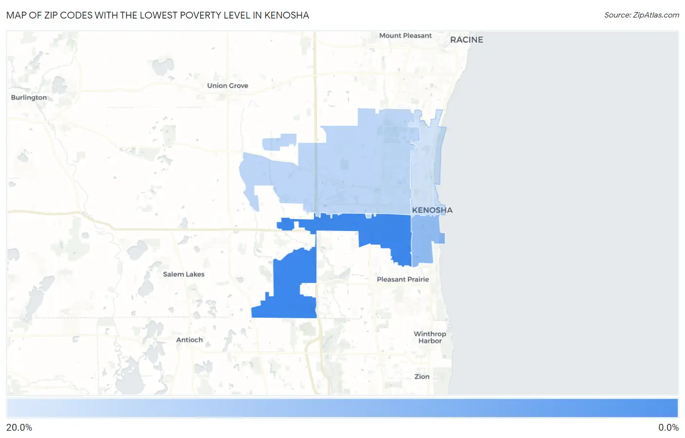 Zip Codes with the Lowest Poverty Level in Kenosha Map
