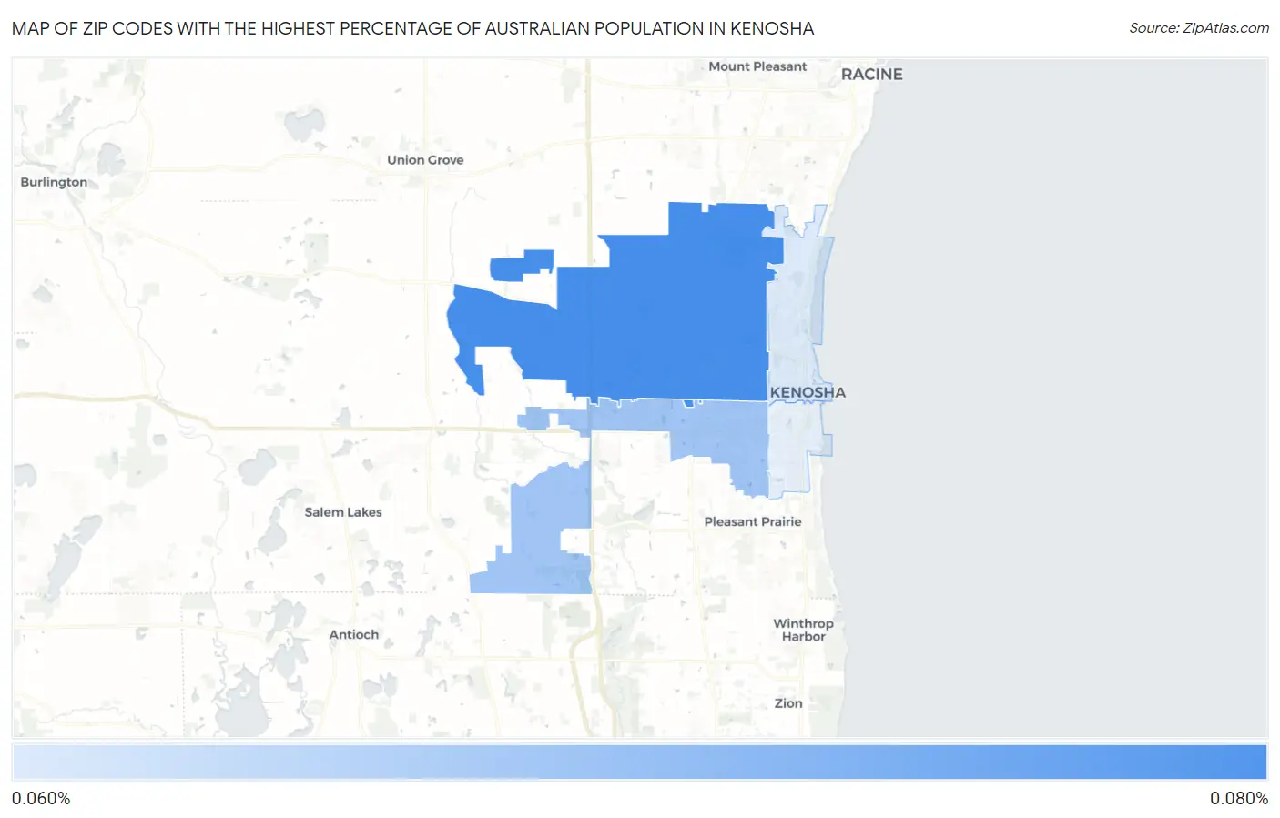 Zip Codes with the Highest Percentage of Australian Population in Kenosha Map