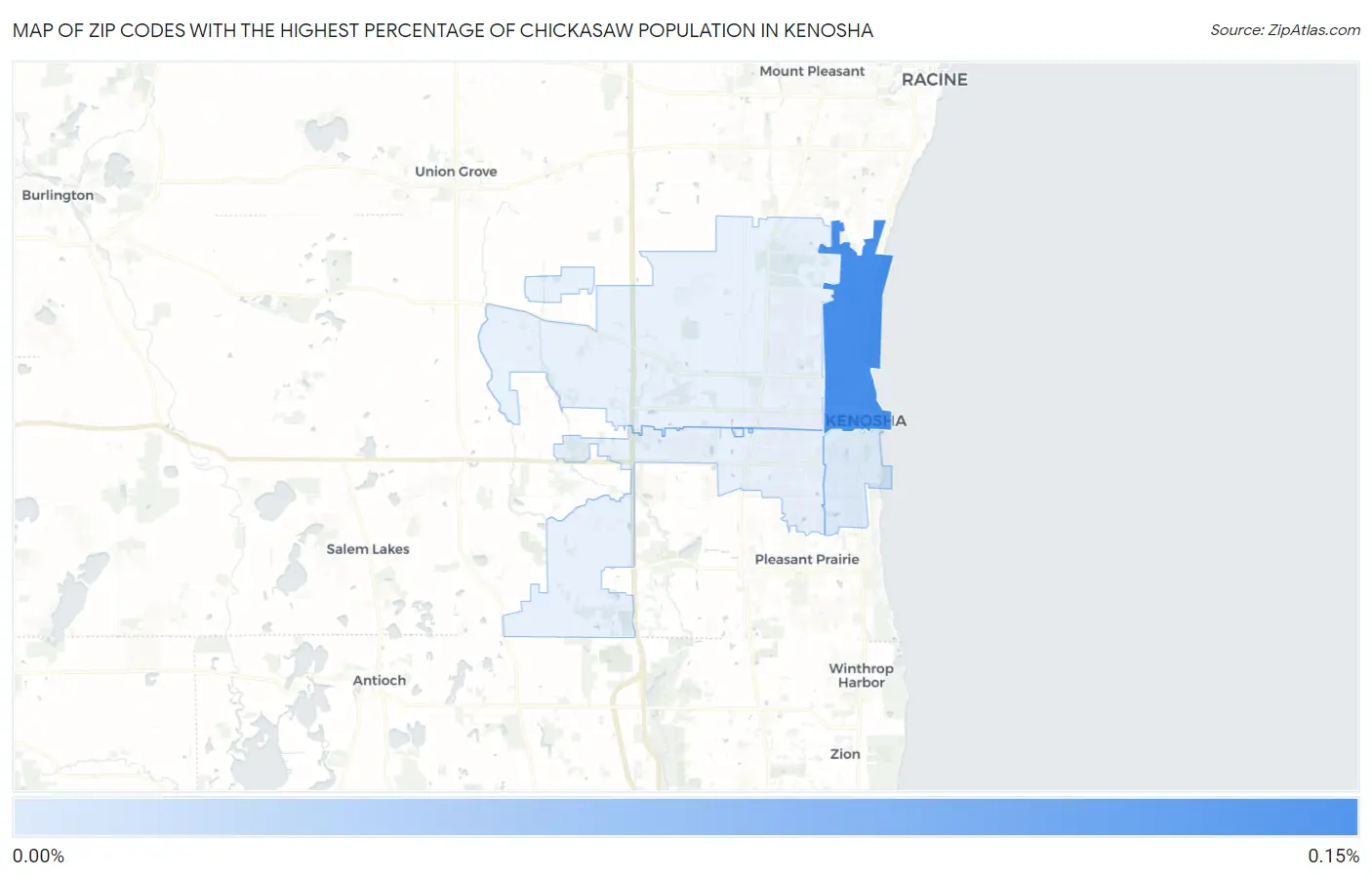 Zip Codes with the Highest Percentage of Chickasaw Population in Kenosha Map