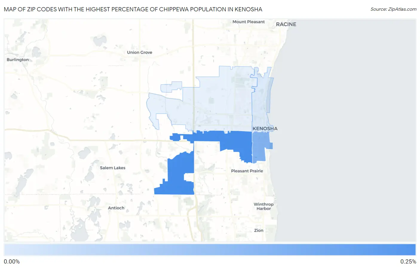 Zip Codes with the Highest Percentage of Chippewa Population in Kenosha Map