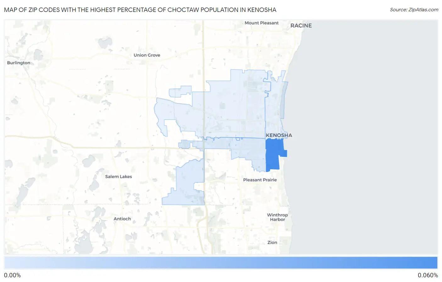 Zip Codes with the Highest Percentage of Choctaw Population in Kenosha Map