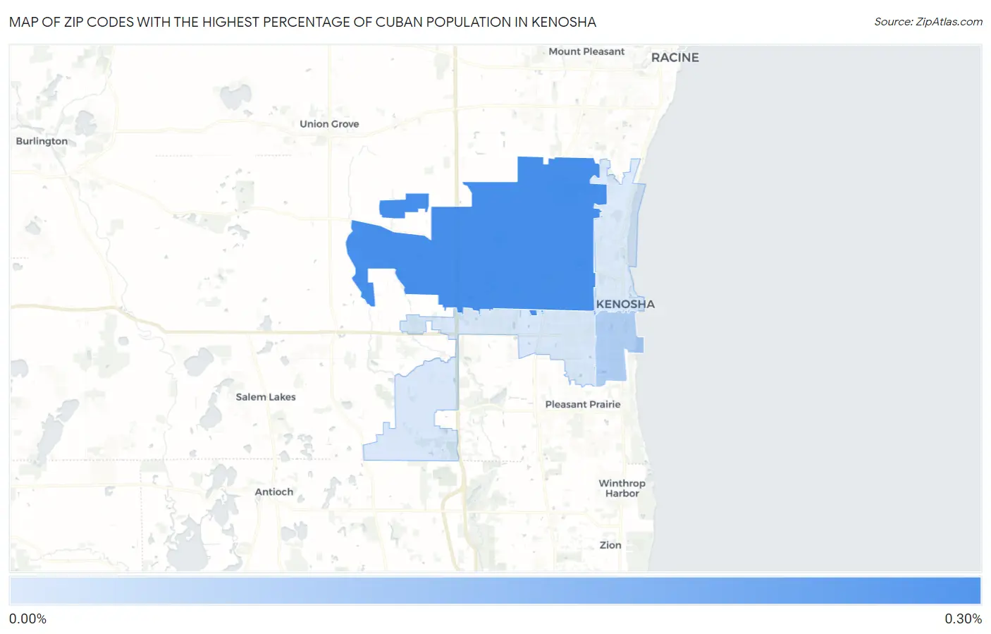 Zip Codes with the Highest Percentage of Cuban Population in Kenosha Map