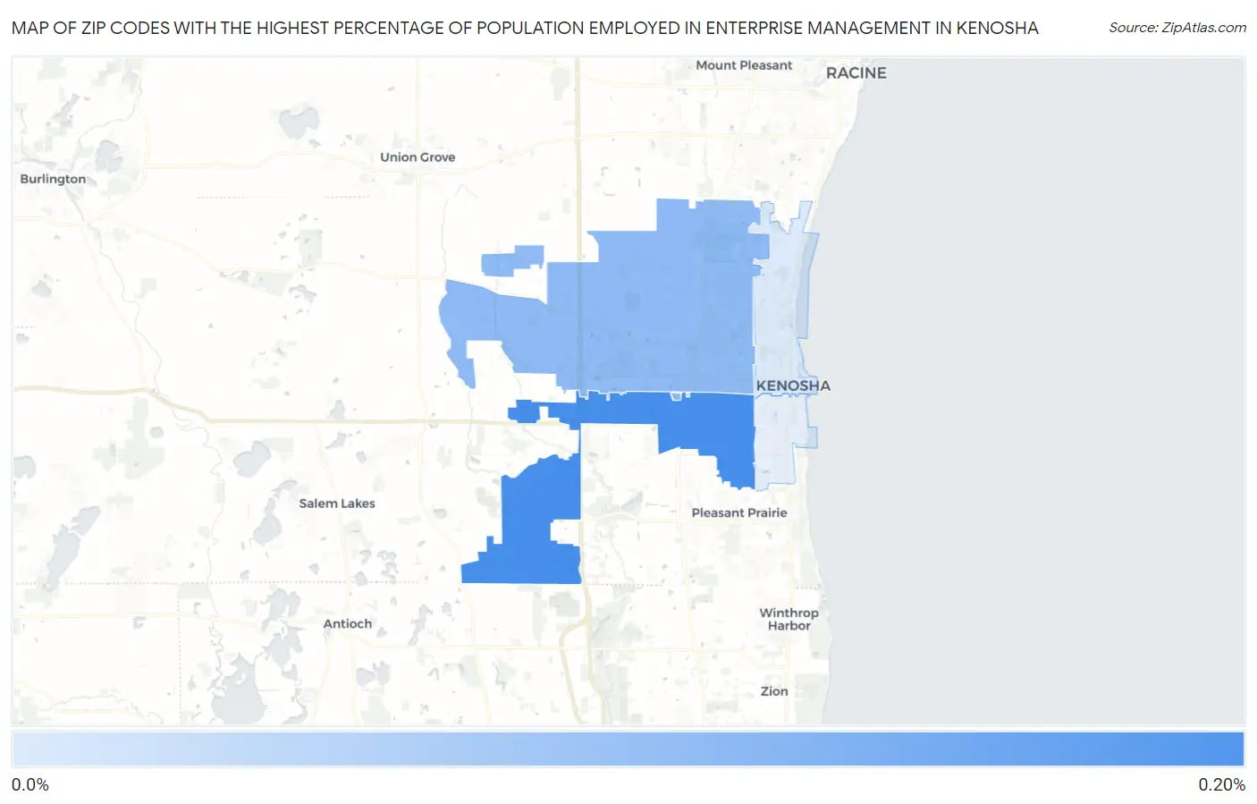 Zip Codes with the Highest Percentage of Population Employed in Enterprise Management in Kenosha Map