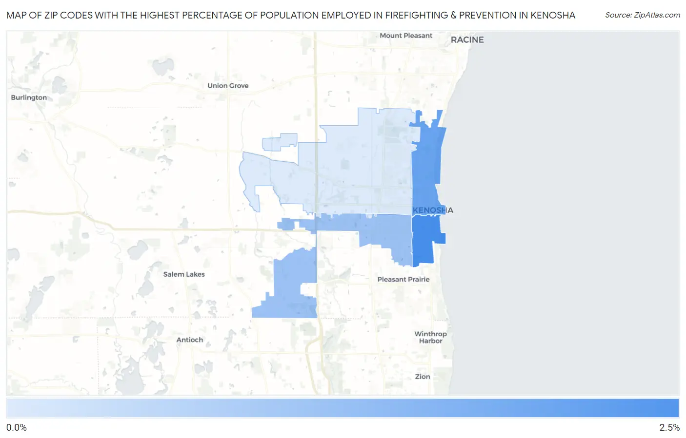 Zip Codes with the Highest Percentage of Population Employed in Firefighting & Prevention in Kenosha Map