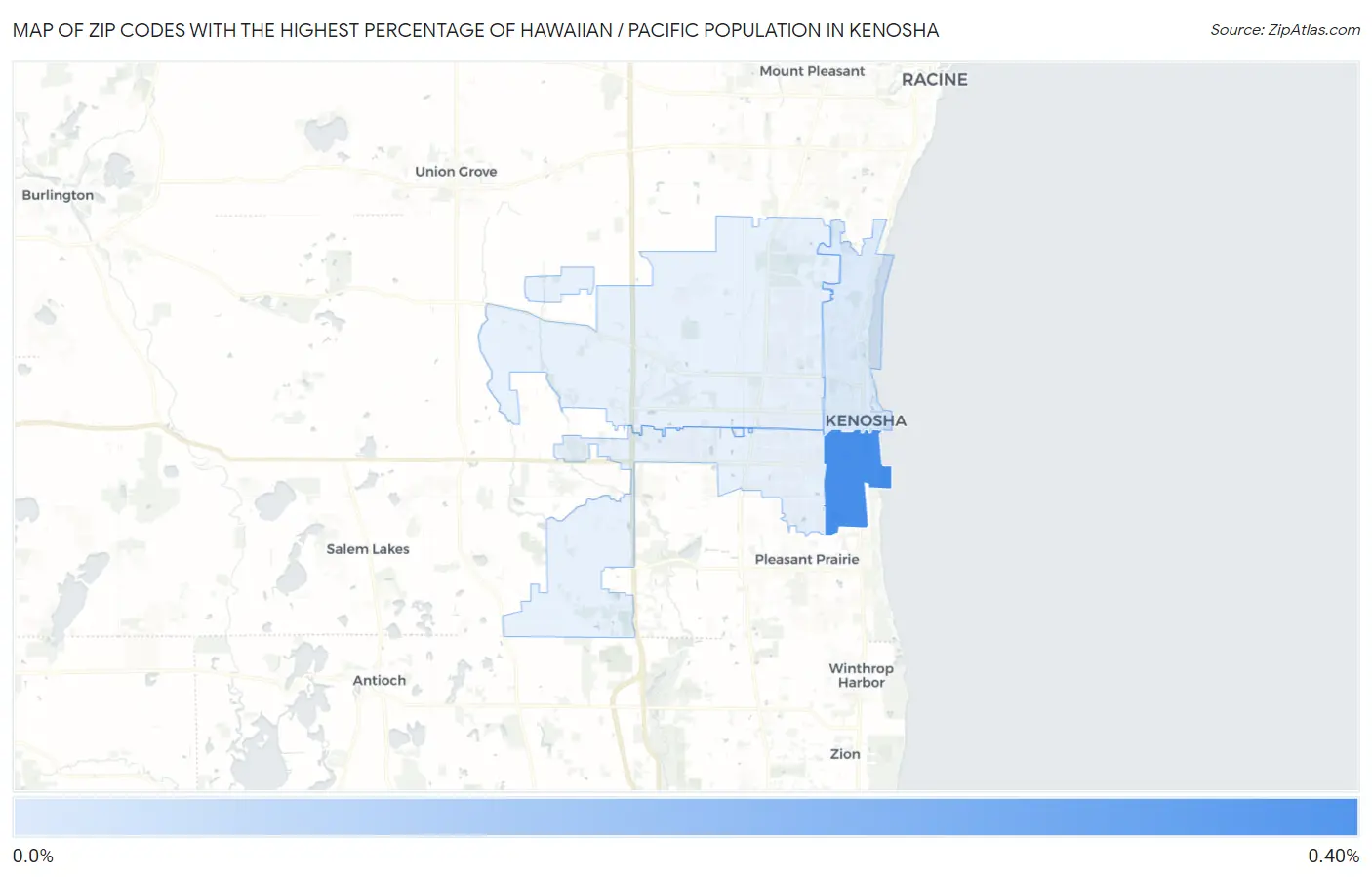 Zip Codes with the Highest Percentage of Hawaiian / Pacific Population in Kenosha Map