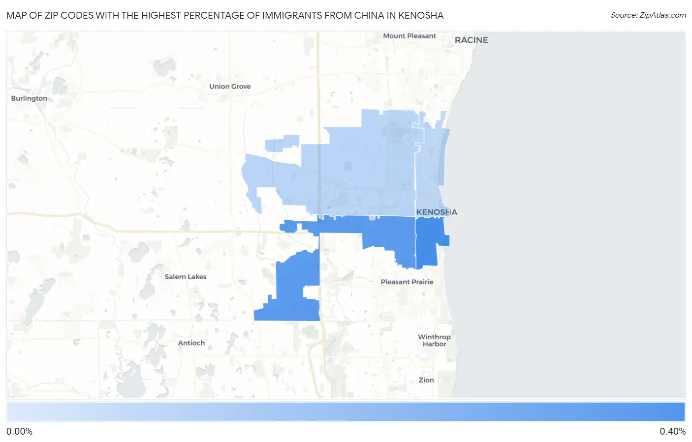 Zip Codes with the Highest Percentage of Immigrants from China in Kenosha Map