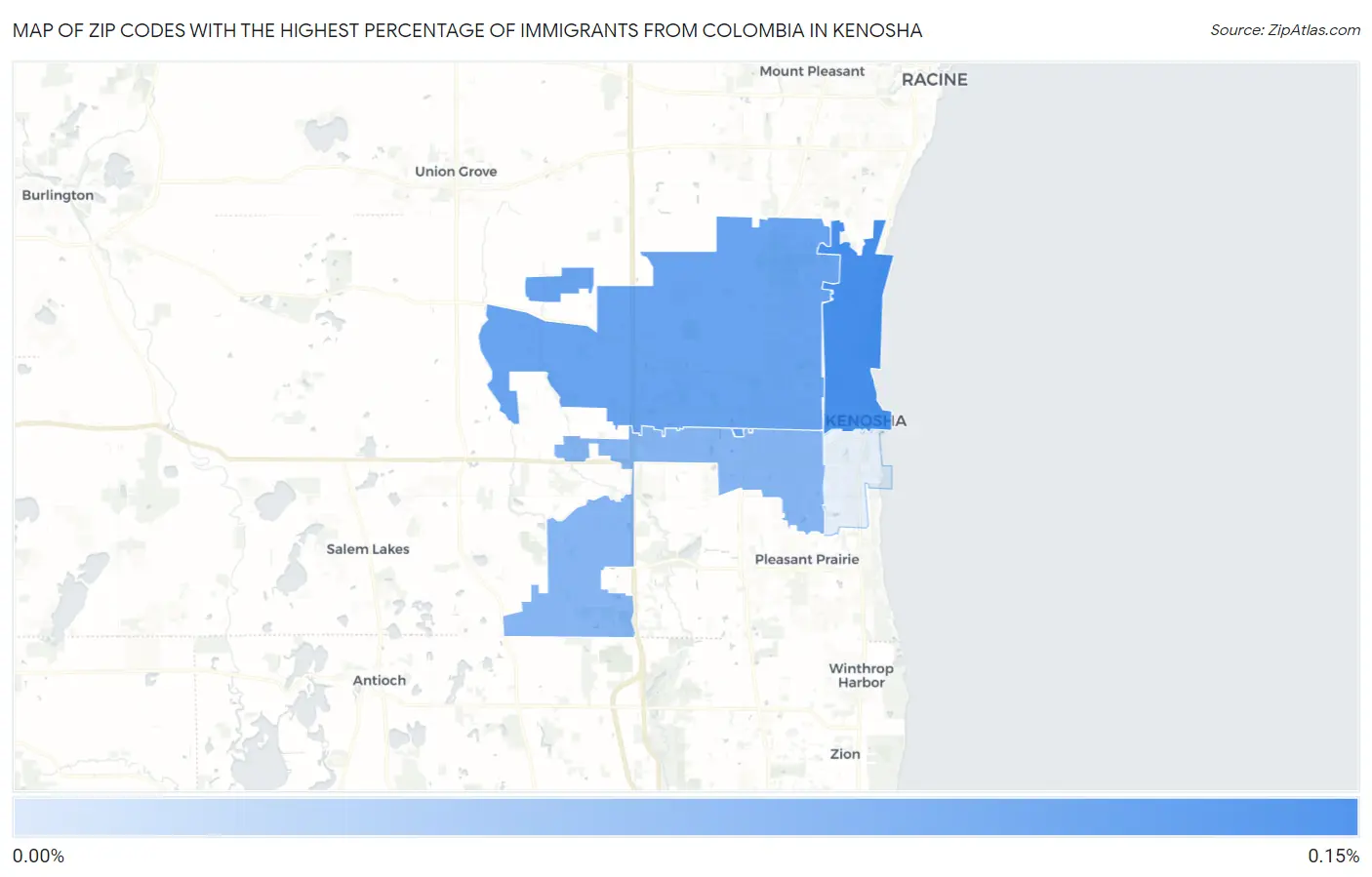 Zip Codes with the Highest Percentage of Immigrants from Colombia in Kenosha Map