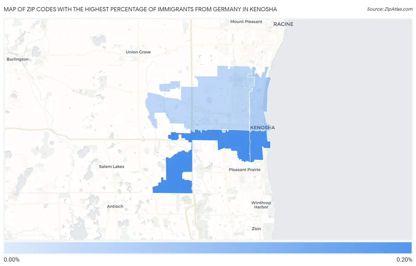 Zip Codes with the Highest Percentage of Immigrants from Germany in Kenosha Map