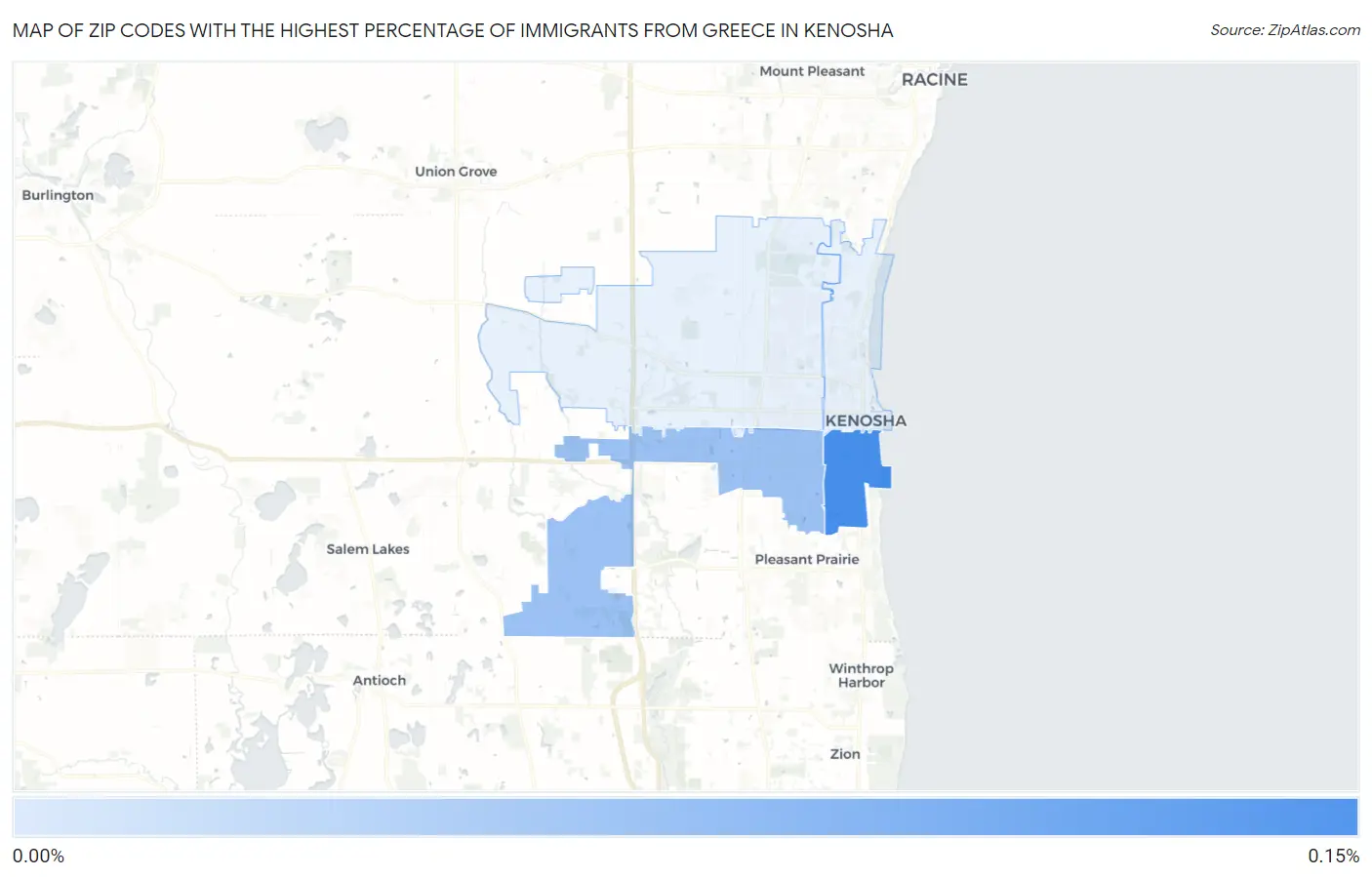 Zip Codes with the Highest Percentage of Immigrants from Greece in Kenosha Map