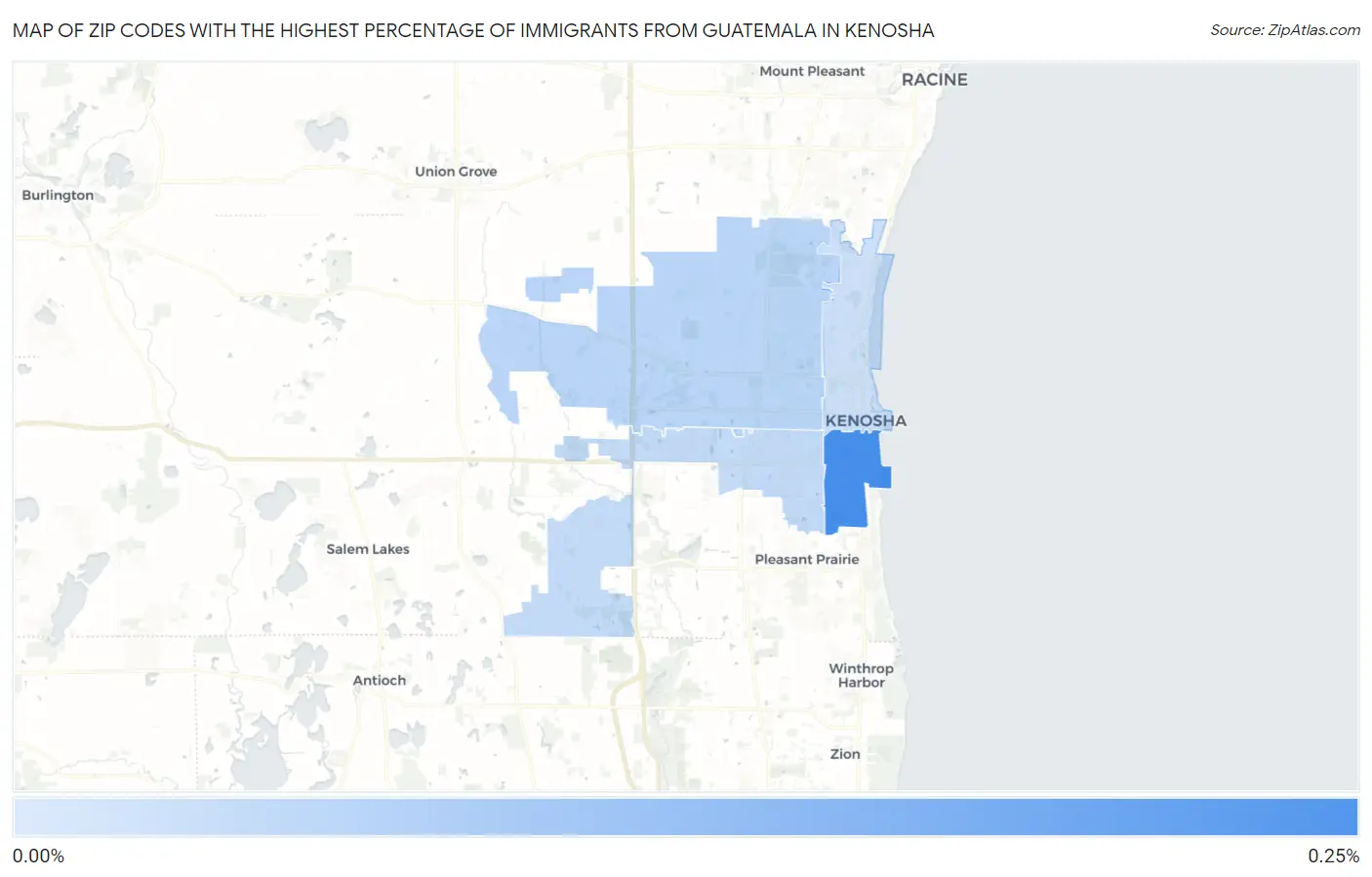 Zip Codes with the Highest Percentage of Immigrants from Guatemala in Kenosha Map
