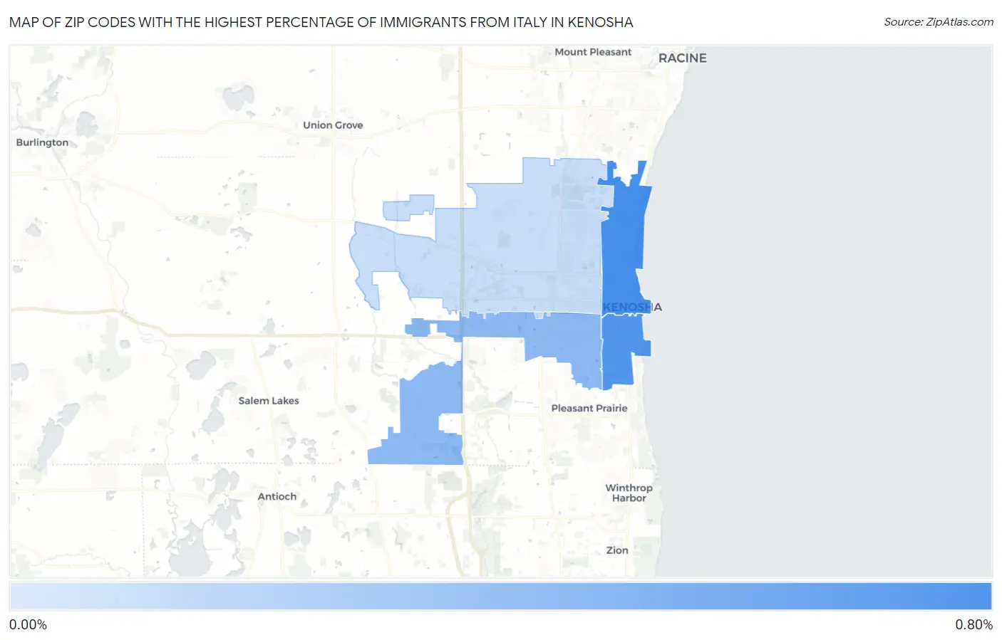 Zip Codes with the Highest Percentage of Immigrants from Italy in Kenosha Map
