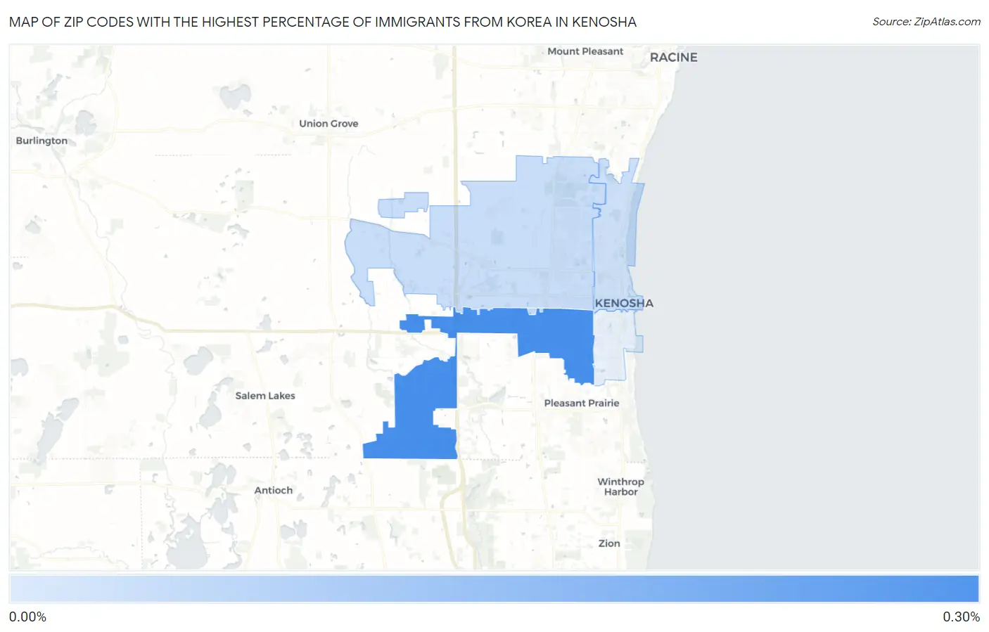 Zip Codes with the Highest Percentage of Immigrants from Korea in Kenosha Map