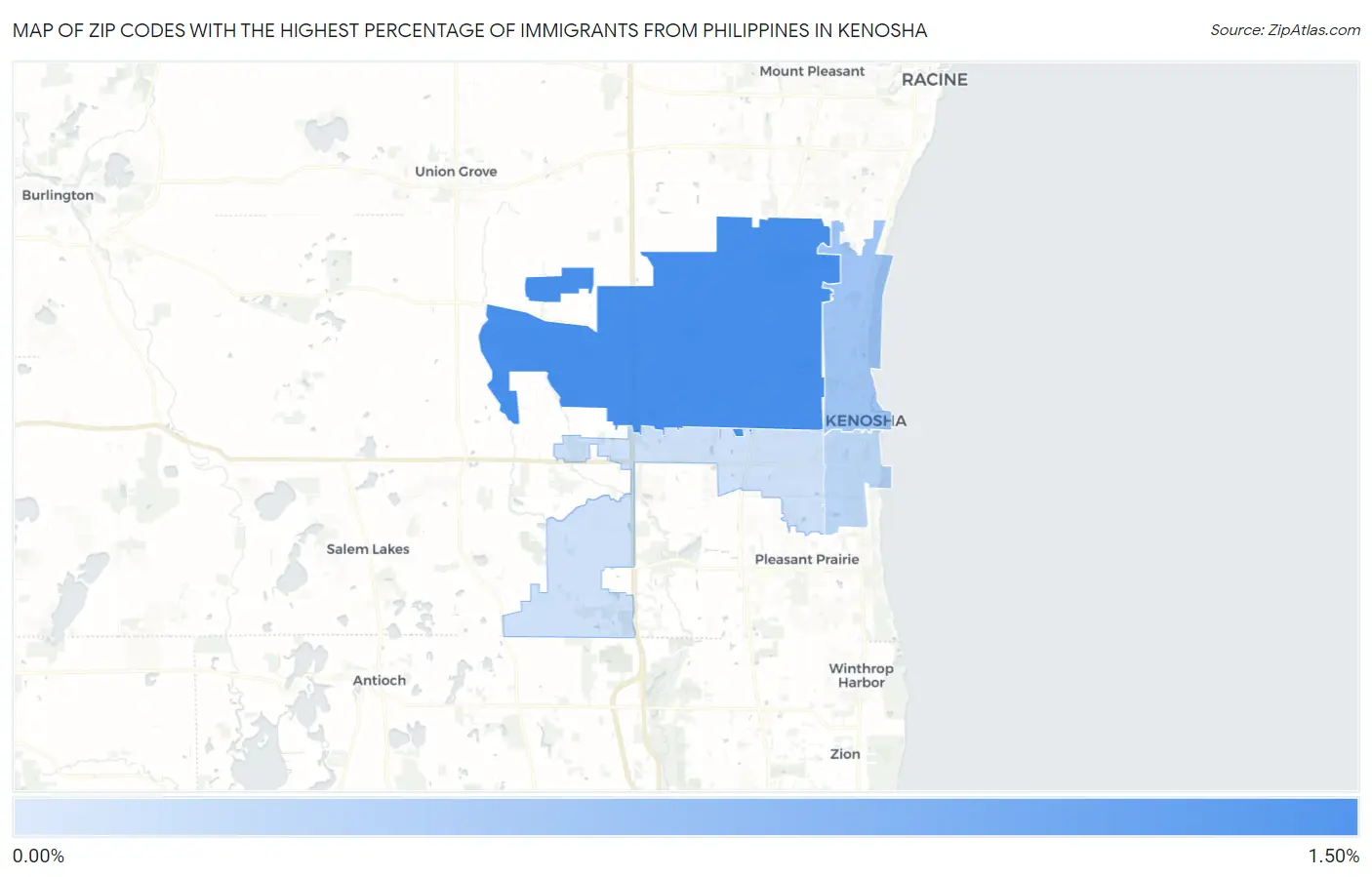 Zip Codes with the Highest Percentage of Immigrants from Philippines in Kenosha Map