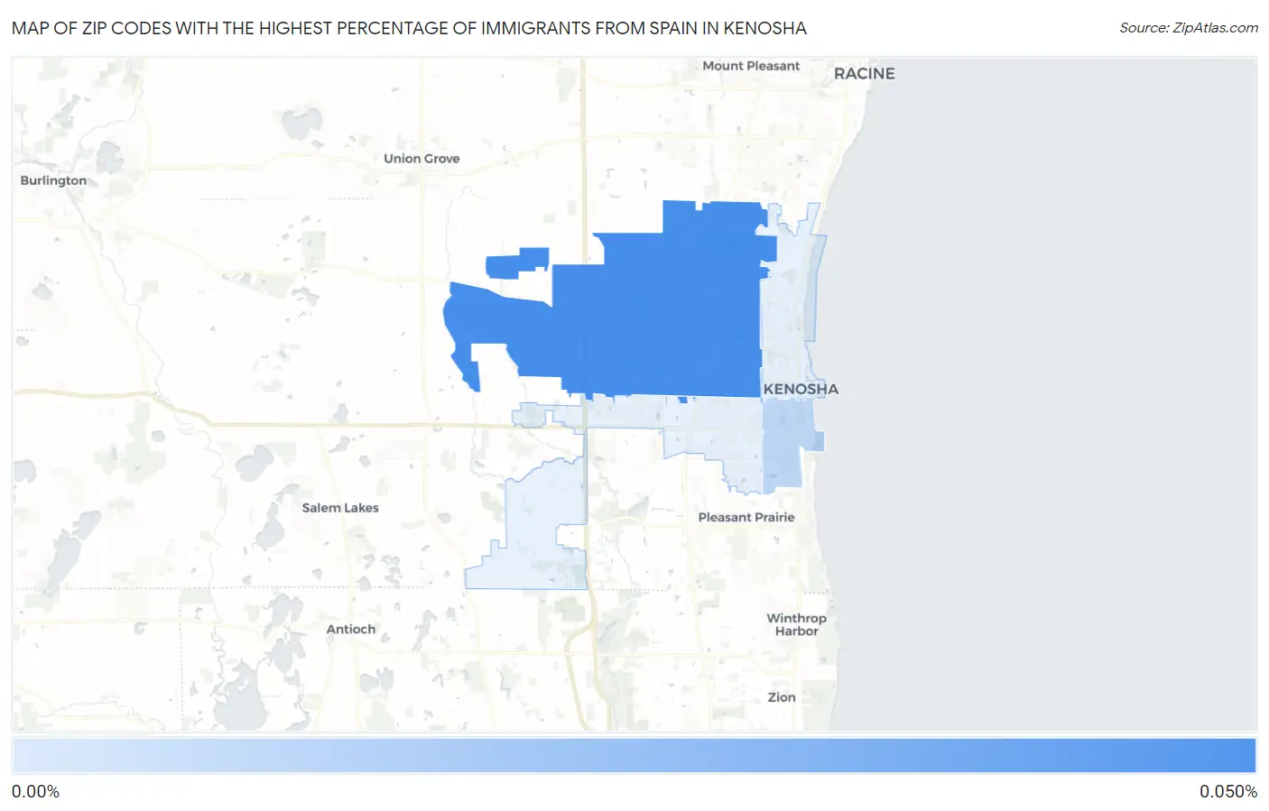 Zip Codes with the Highest Percentage of Immigrants from Spain in Kenosha Map