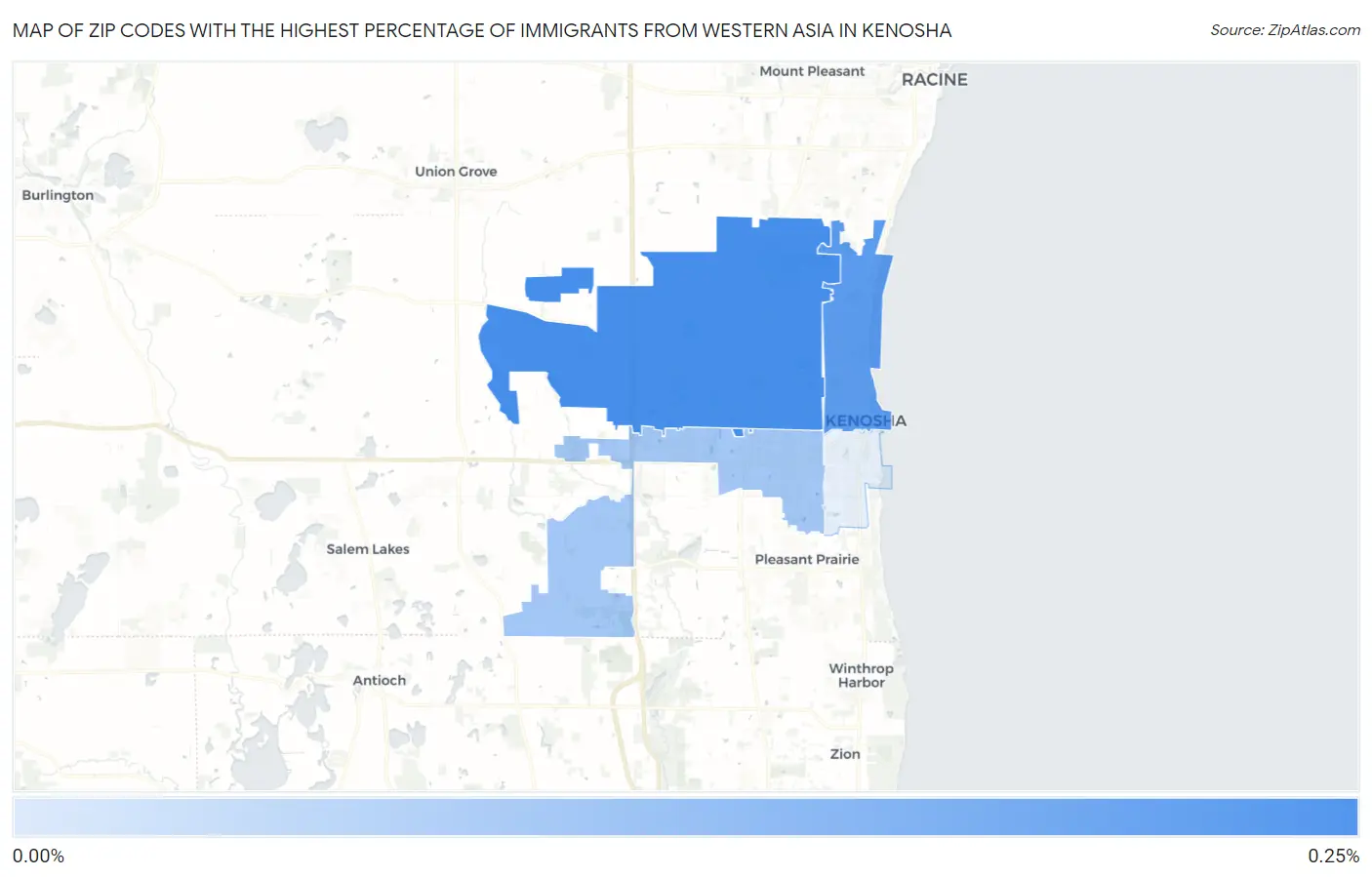 Zip Codes with the Highest Percentage of Immigrants from Western Asia in Kenosha Map