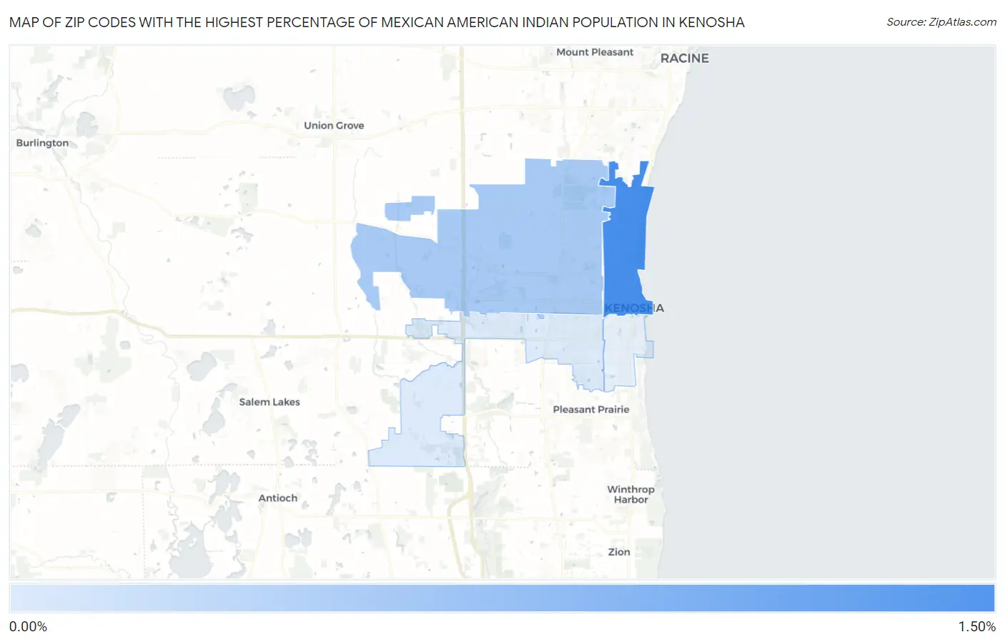 Zip Codes with the Highest Percentage of Mexican American Indian Population in Kenosha Map