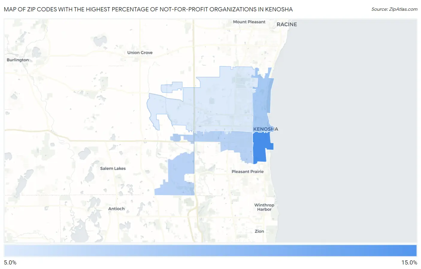 Zip Codes with the Highest Percentage of Not-for-profit Organizations in Kenosha Map