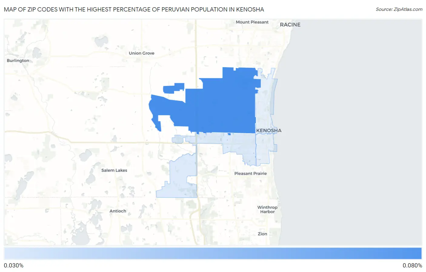 Zip Codes with the Highest Percentage of Peruvian Population in Kenosha Map