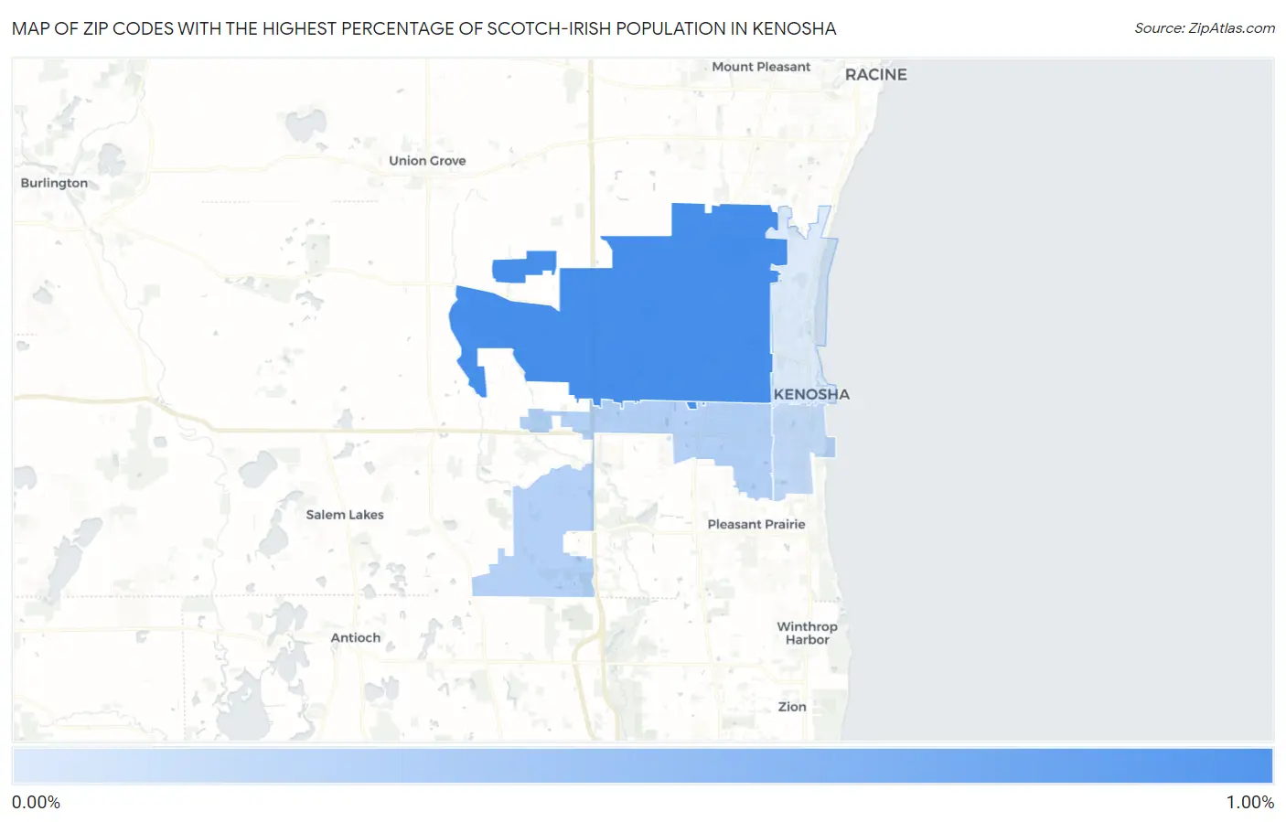 Zip Codes with the Highest Percentage of Scotch-Irish Population in Kenosha Map