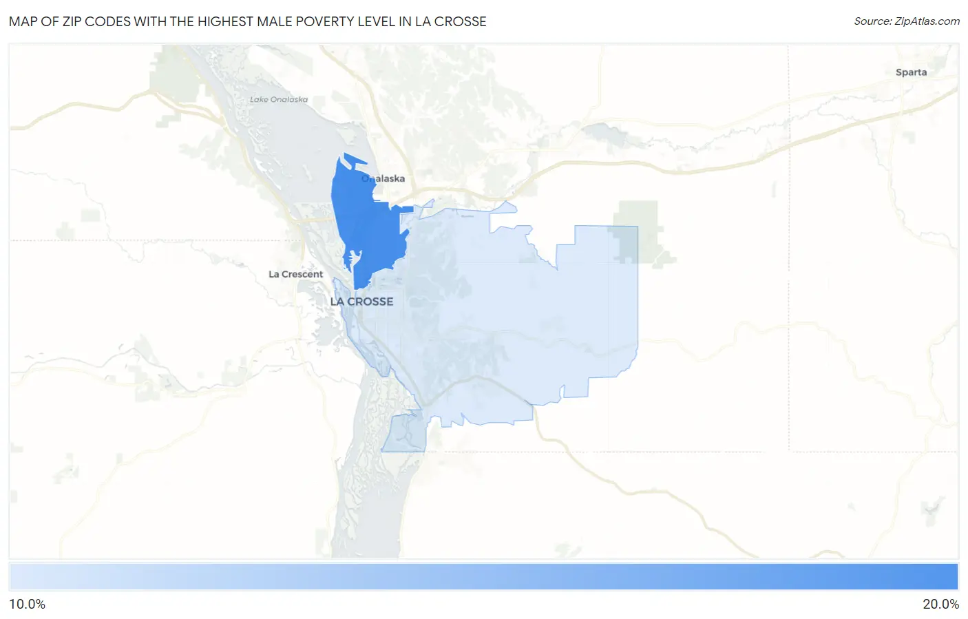 Zip Codes with the Highest Male Poverty Level in La Crosse Map
