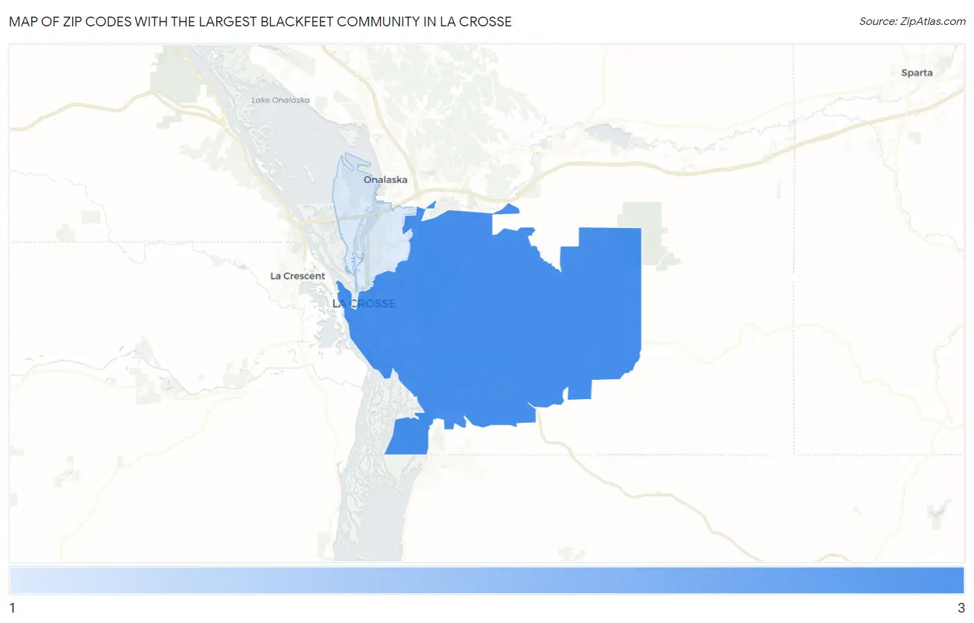 Zip Codes with the Largest Blackfeet Community in La Crosse Map
