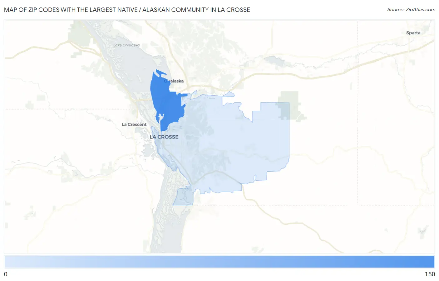 Zip Codes with the Largest Native / Alaskan Community in La Crosse Map