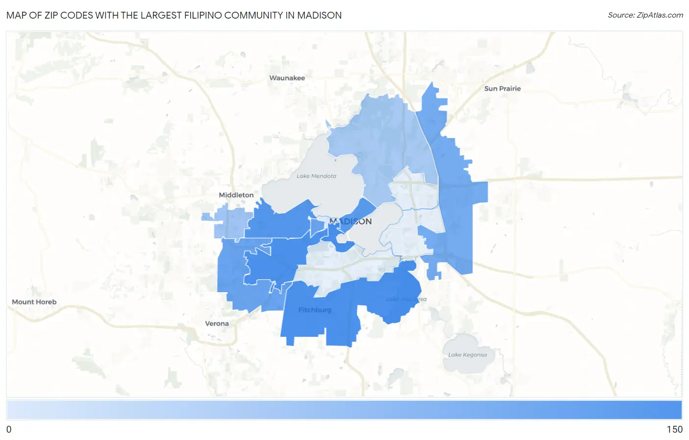 Zip Codes with the Largest Filipino Community in Madison Map